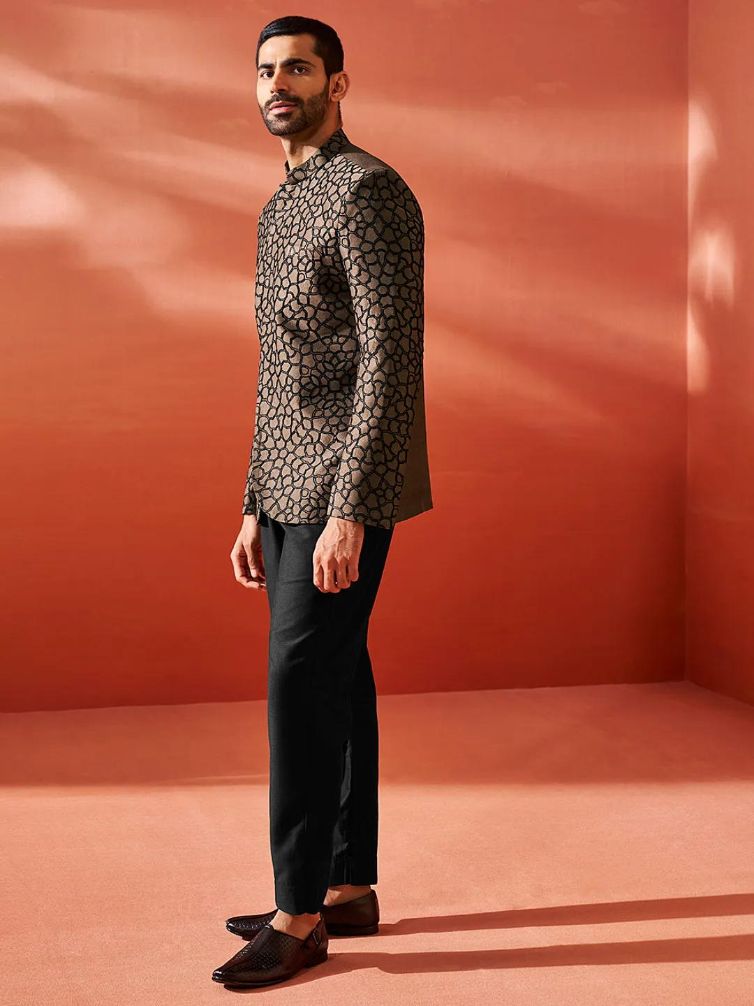 Jodhpuri Pyjama Set (Silk Blend) - Coffee & Black Colour