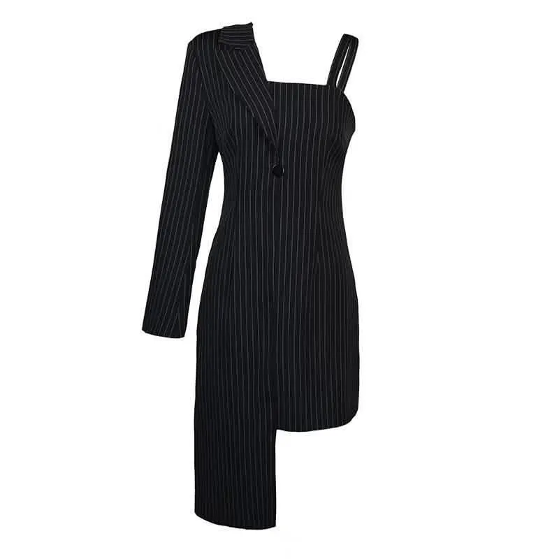 Juliette Asymmetrical Blazer Dress with Pinstripe Design
