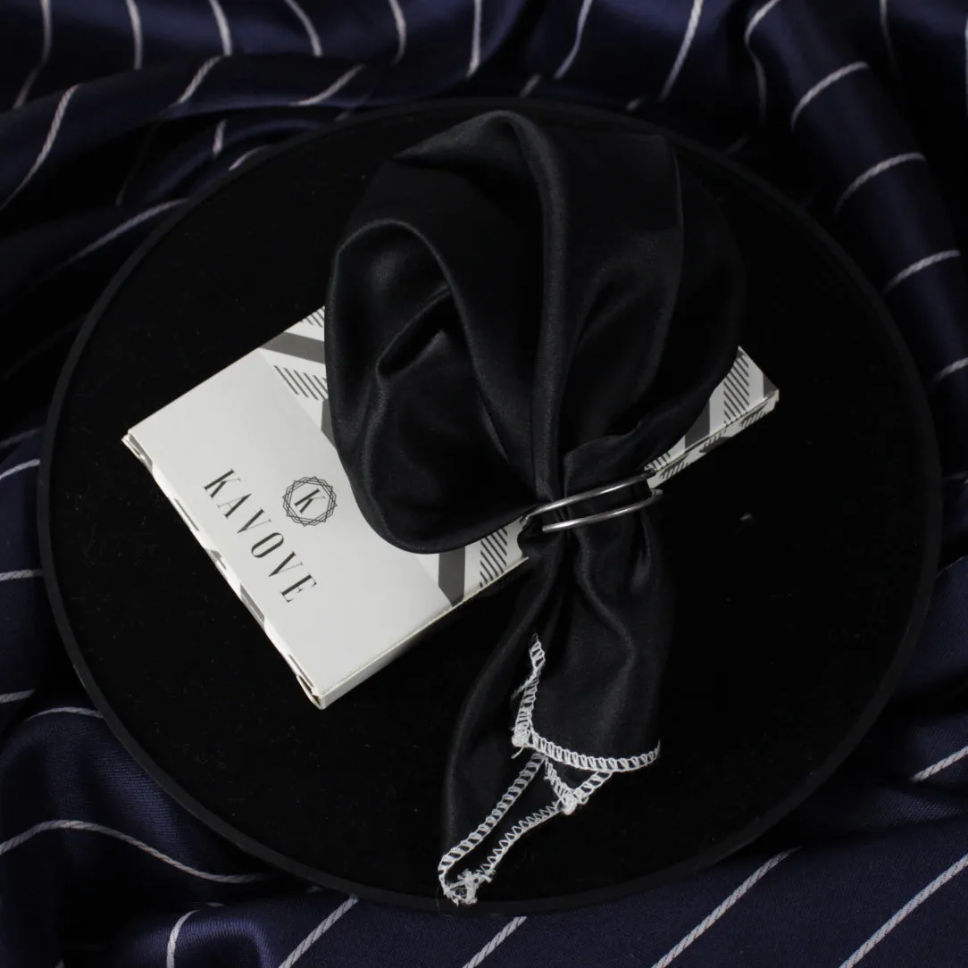 Kavove Black Solid Pocket Square For Men