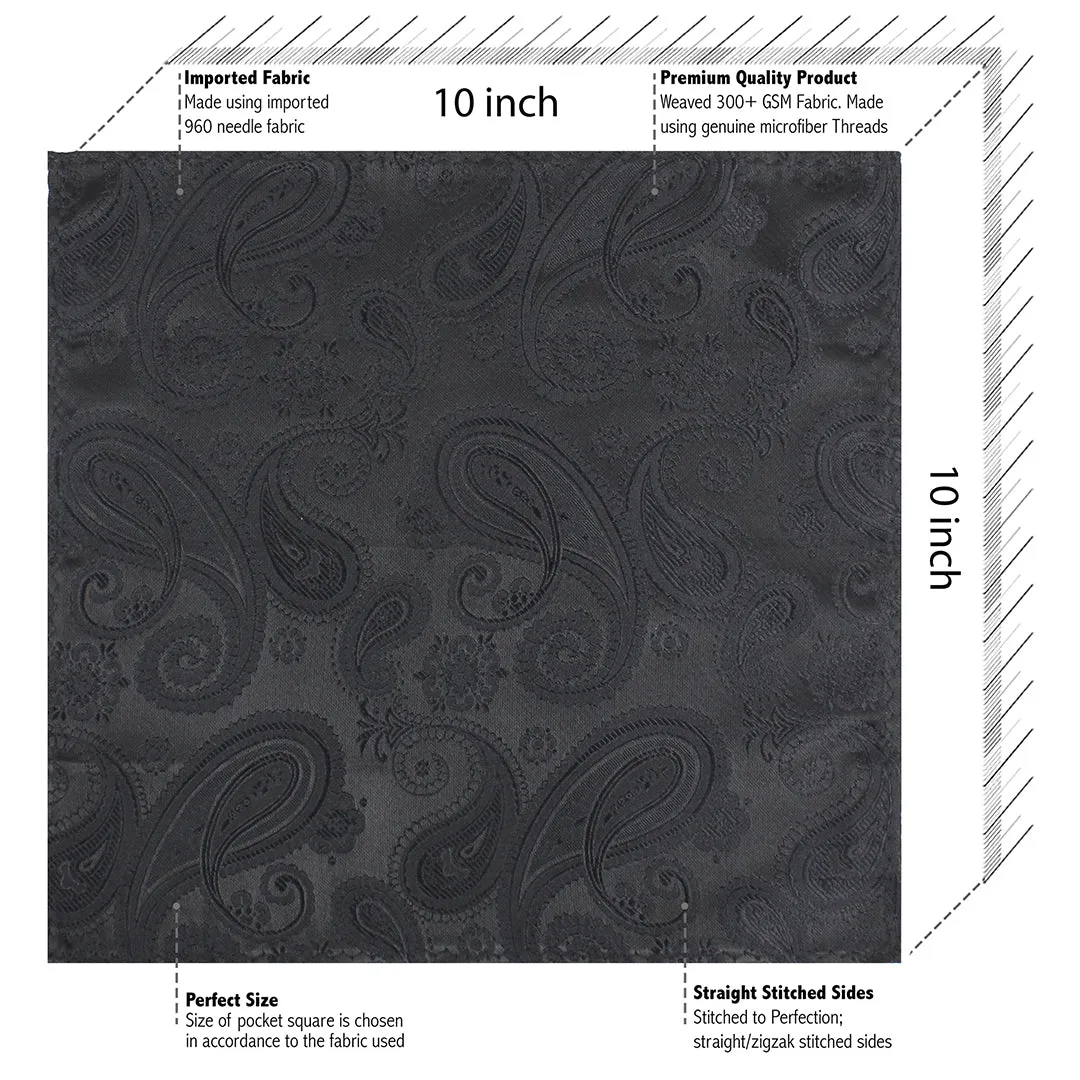 Kavove Elegant Black Paisley Pocket Square For Men