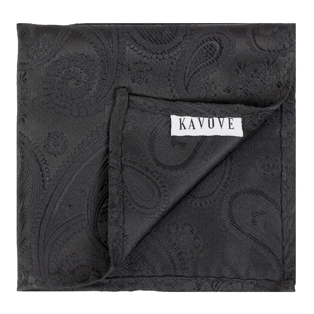 Kavove Elegant Black Paisley Pocket Square For Men