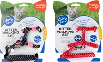 KITTEN WALKING SET SHITE DOTS BLACK/RED