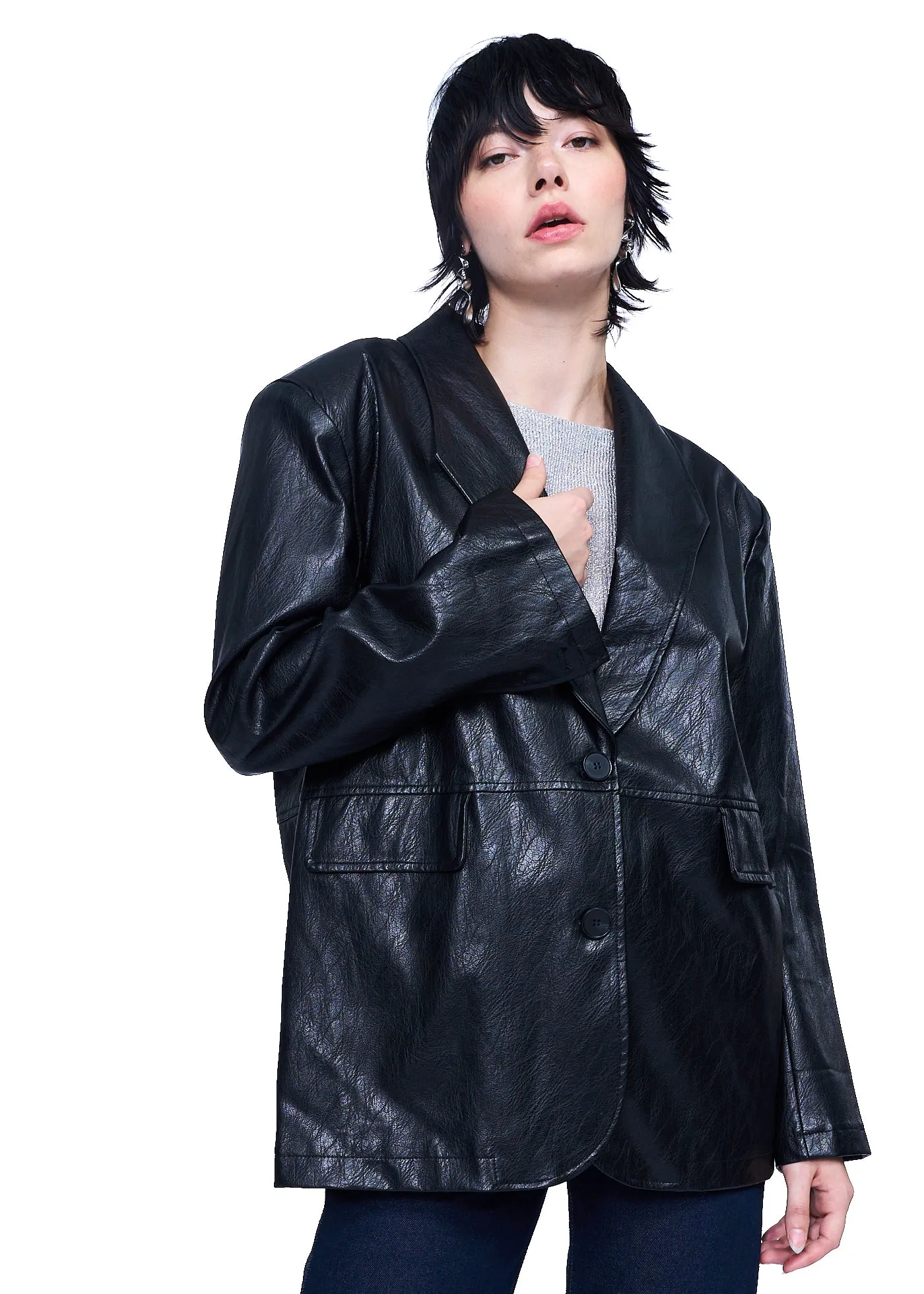 Klint Studio Textured Faux Leather Blazer