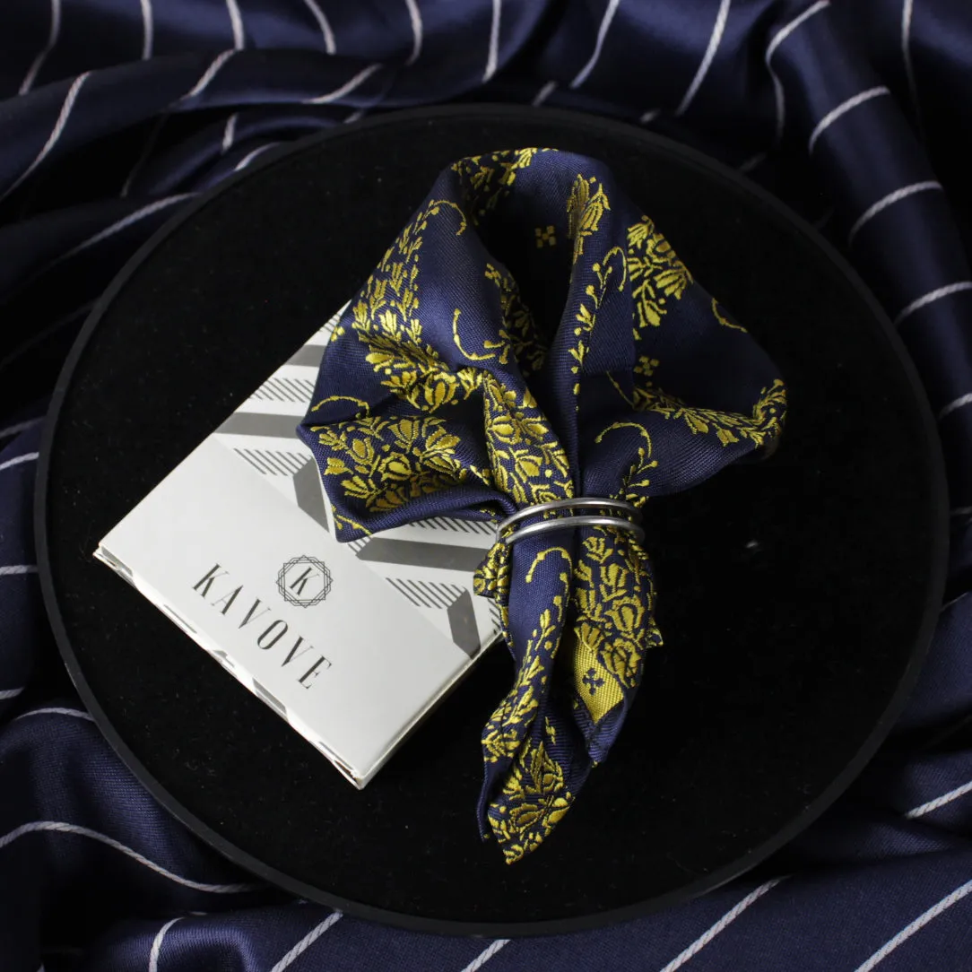 Kovove Blue and Yellow Floral Pocket Square For Men