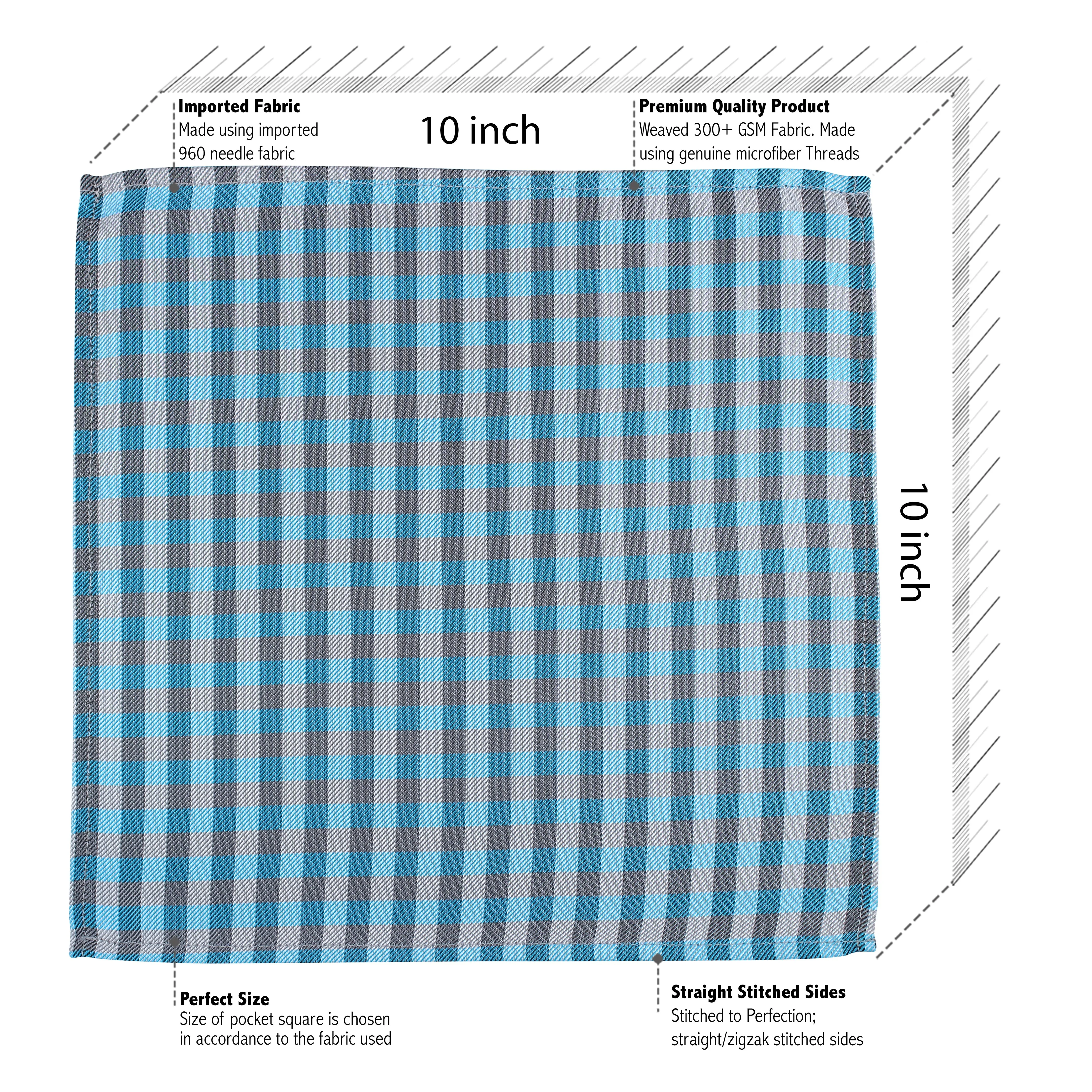 Kovove Elegant Cyan Checkered Pocket Square For Men