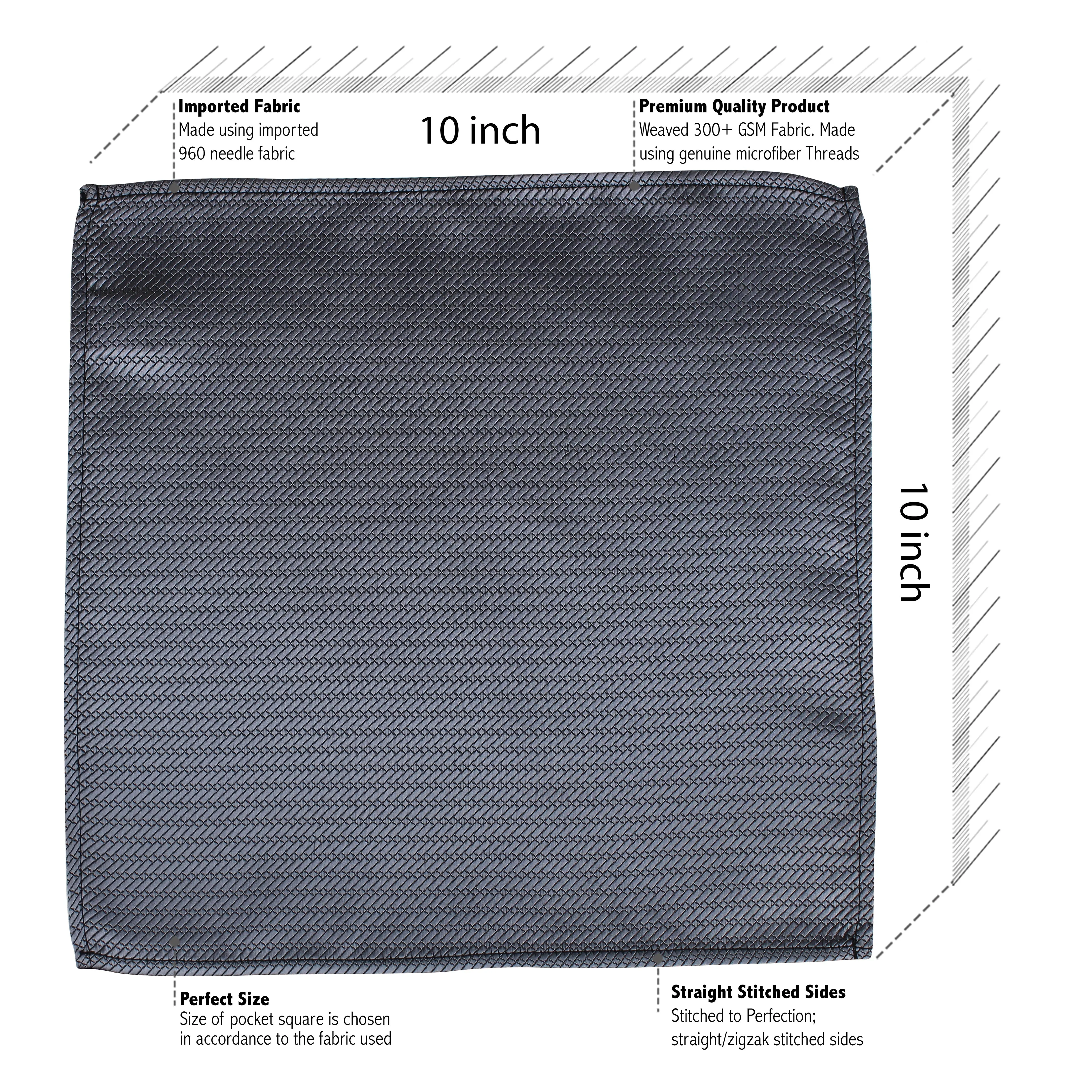 Kovove Grey Self Design Pocket Square For Men
