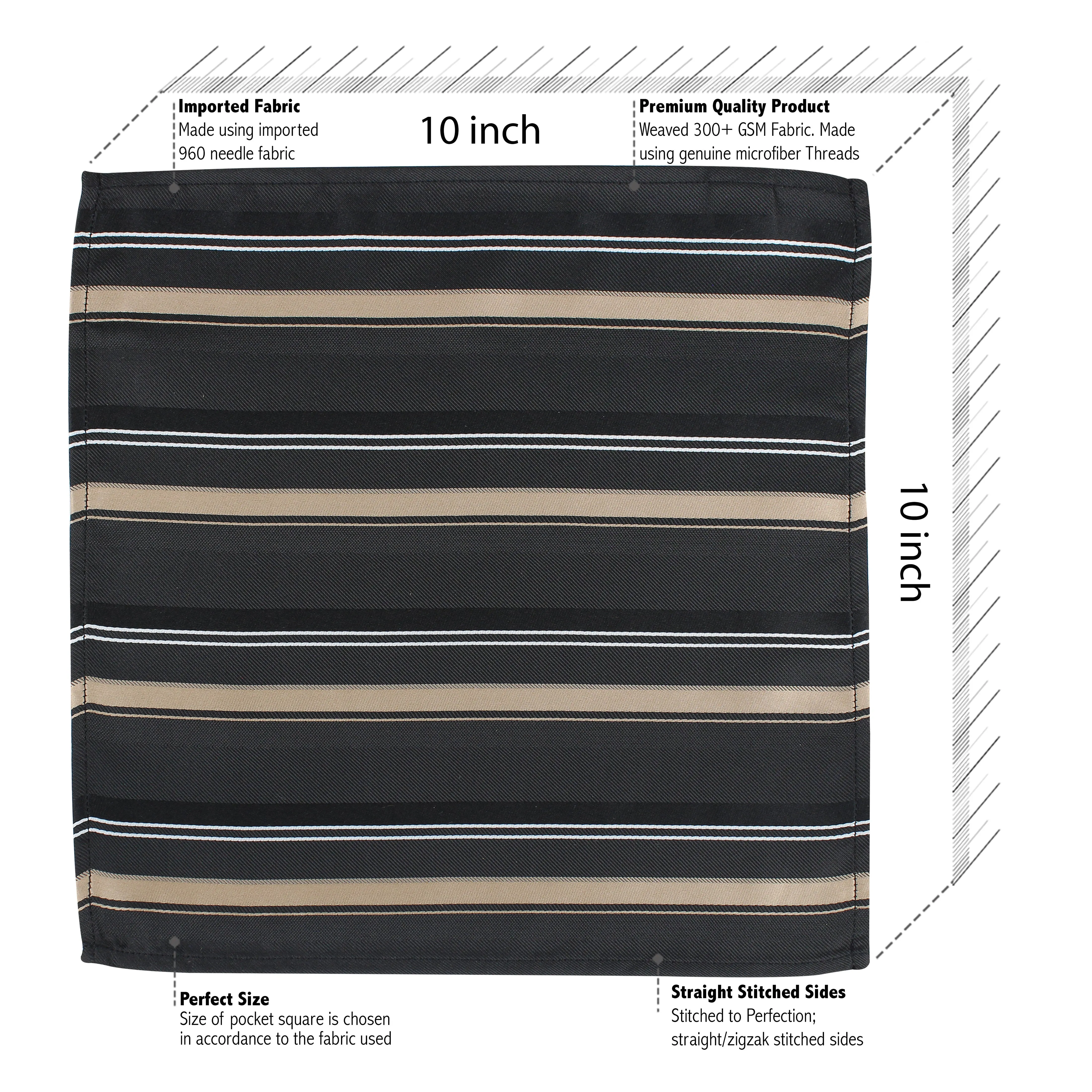Kovove Smoothing Black Striped Pocket Square For Men