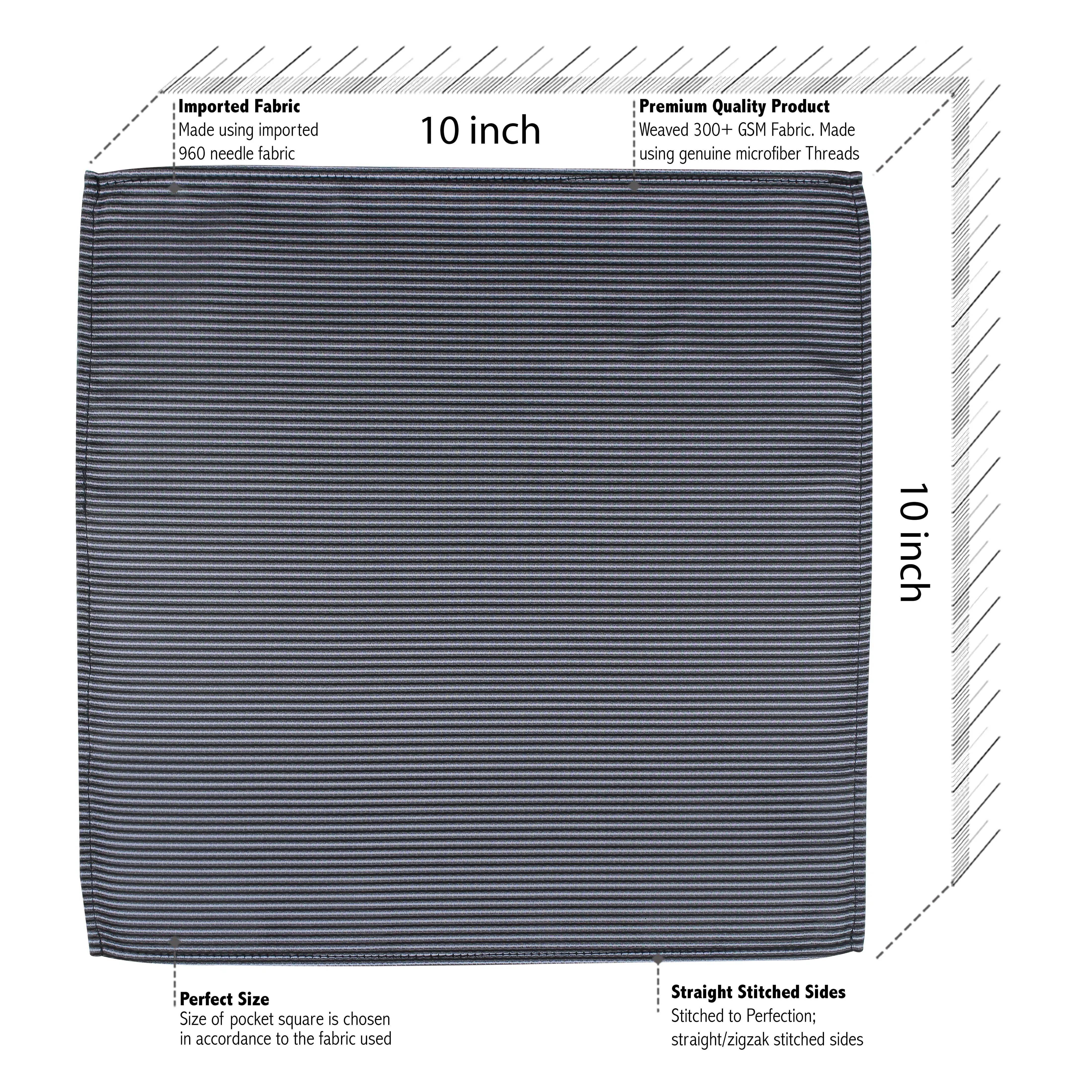Kovove The Phoenix Striped Black Pocket Square For Men