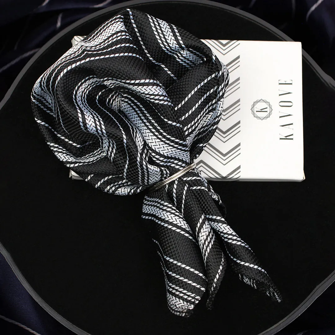 Kovove The Trend Setter Black Striped Pocket Square For Men