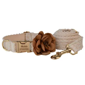 Lace Floral Beige Collar Personalized Leash Set