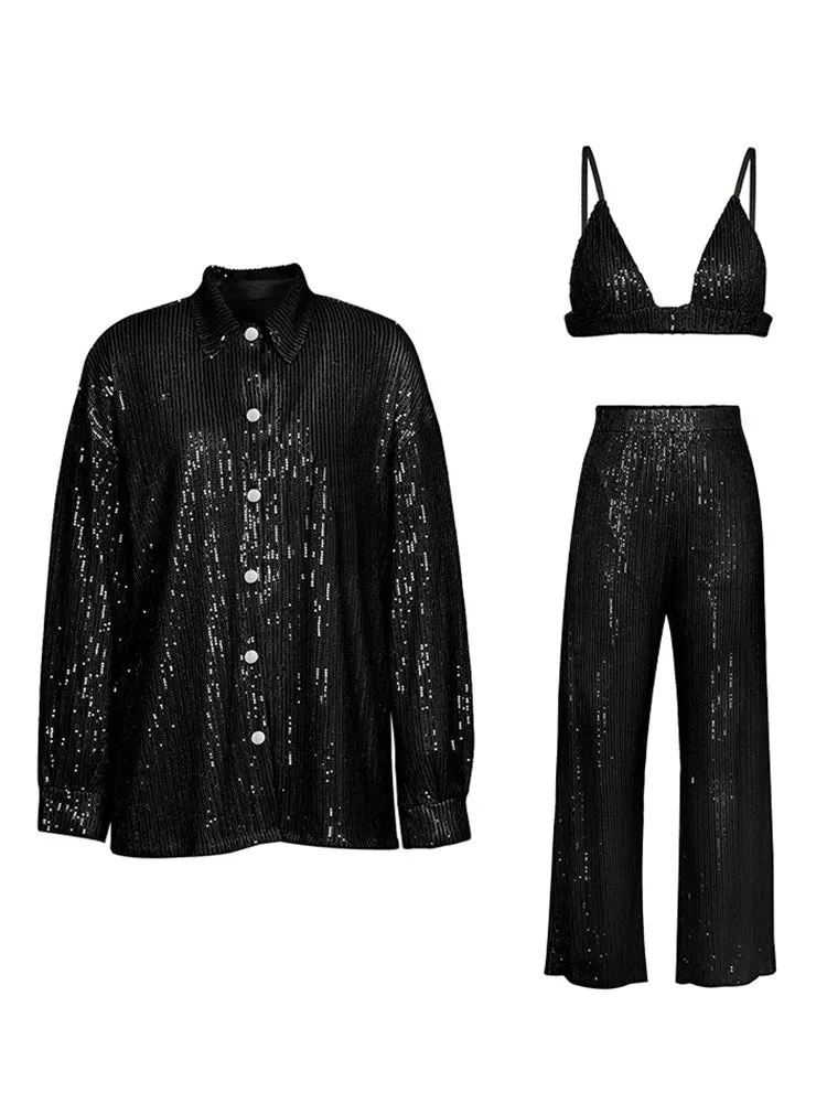 Ladies glitter Paloma blazer trouser set night out outfit Pink (3 pcs Set)