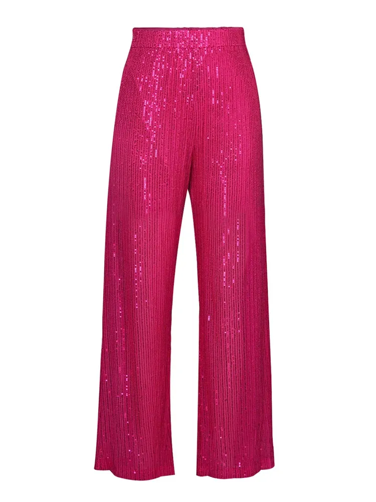 Ladies glitter Paloma blazer trouser set night out outfit Pink (3 pcs Set)
