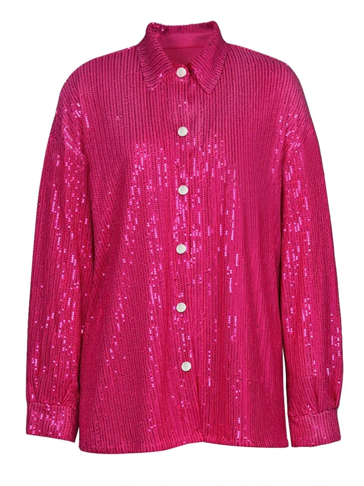 Ladies glitter Paloma blazer trouser set night out outfit Pink (3 pcs Set)