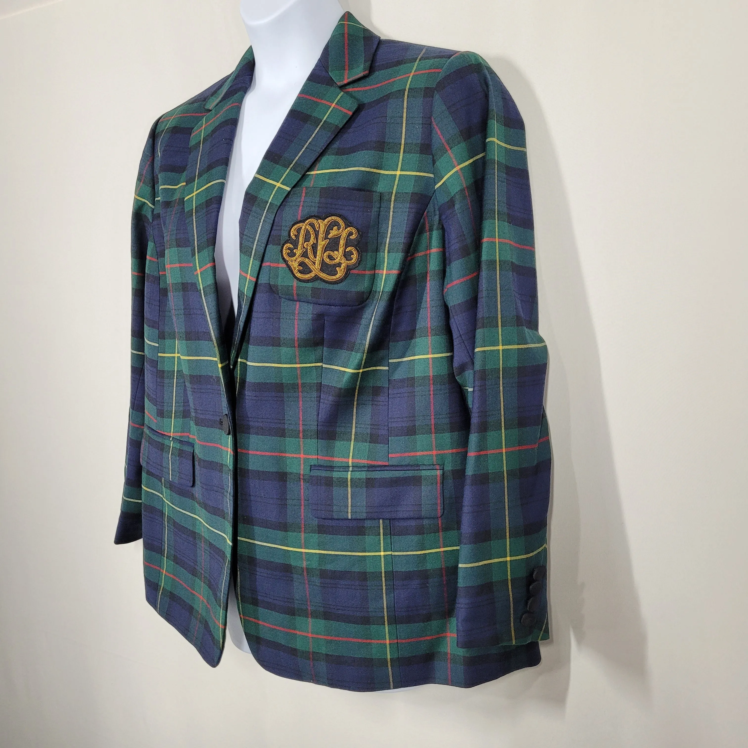 Lauren Ralph Lauren Bullion Plaid Wool-Blend Twill Blazer Size 16W