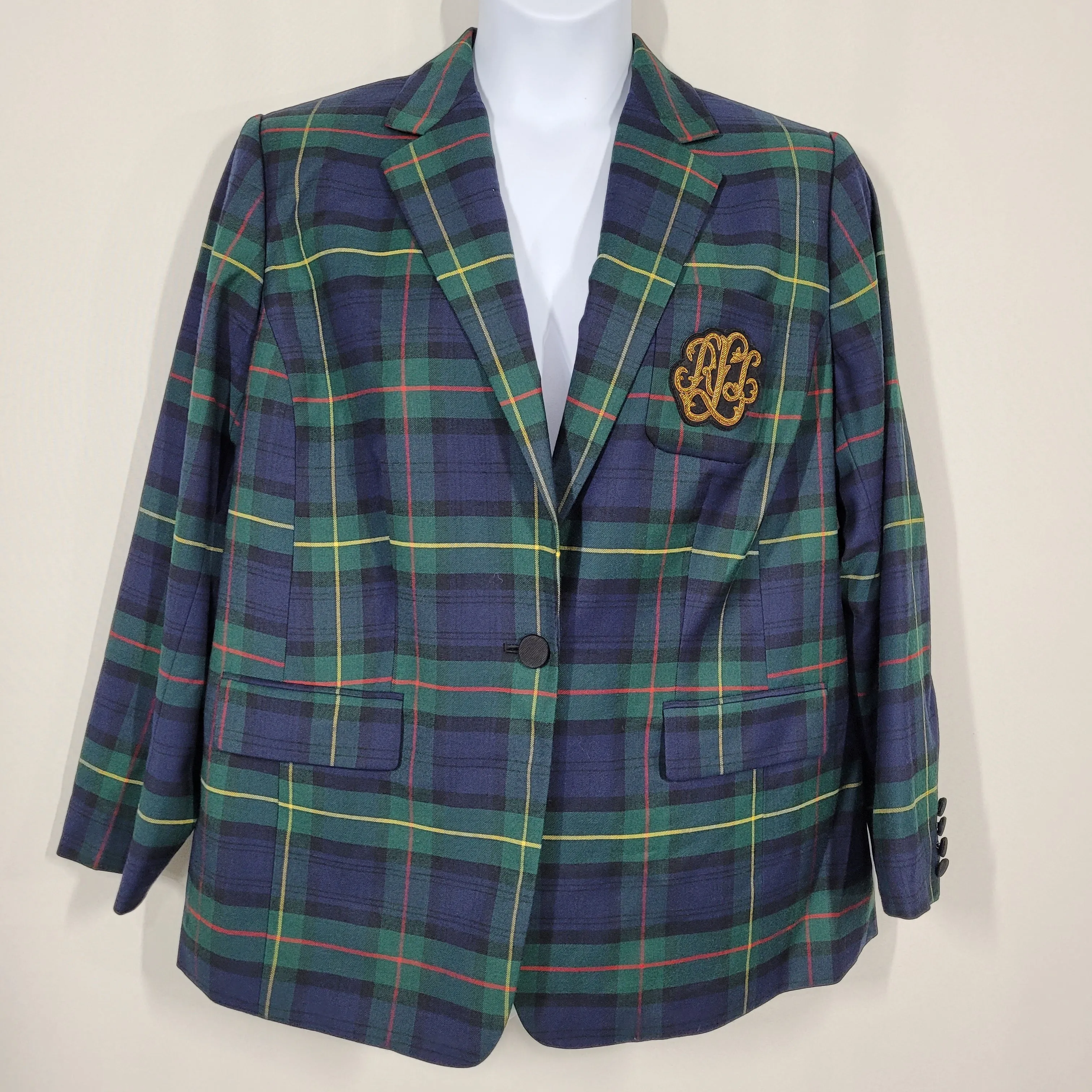 Lauren Ralph Lauren Bullion Plaid Wool-Blend Twill Blazer Size 16W