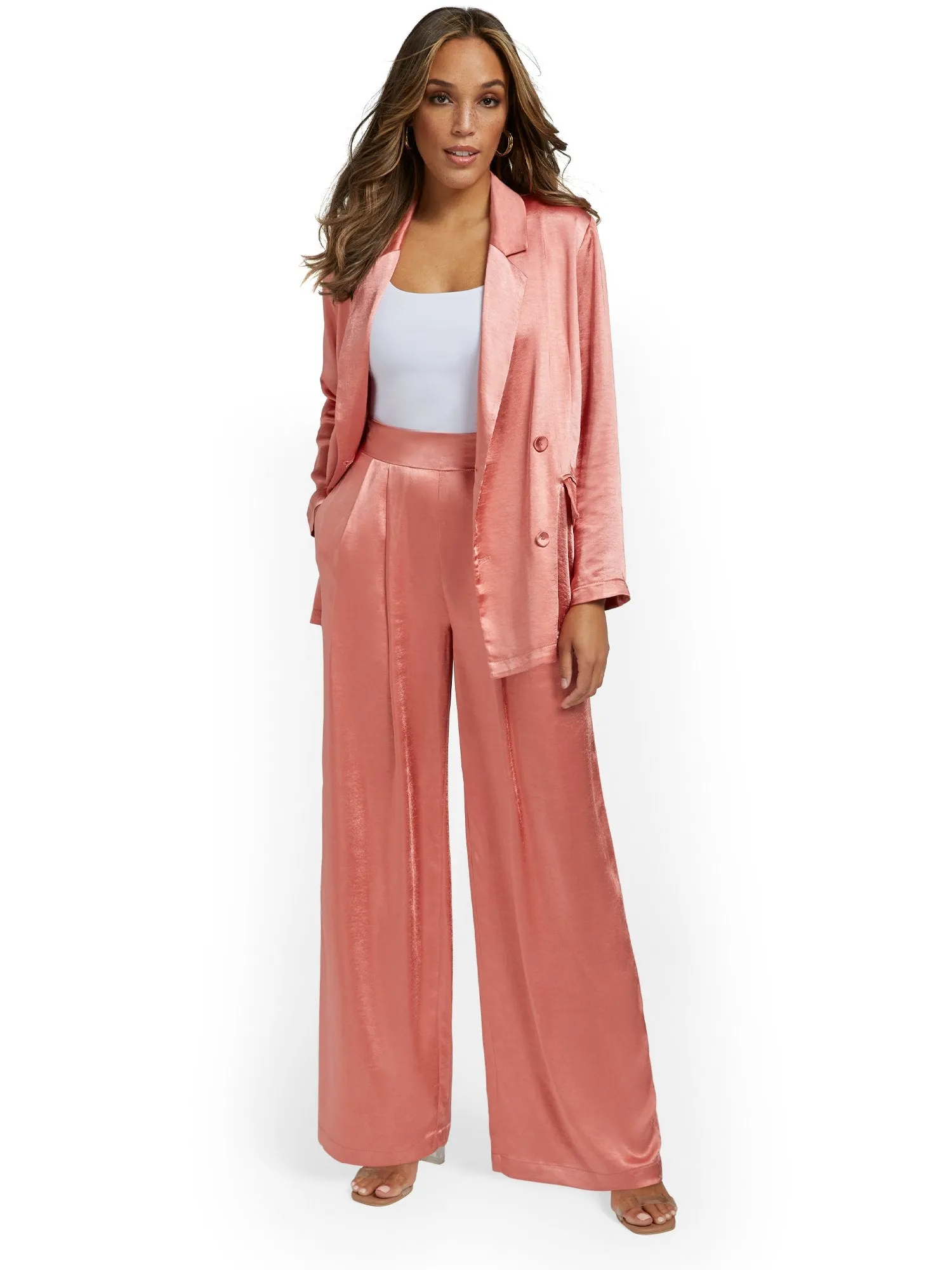 Lena 2-Piece Satin Blazer & Wide-Leg Pant Set - Brands We Love