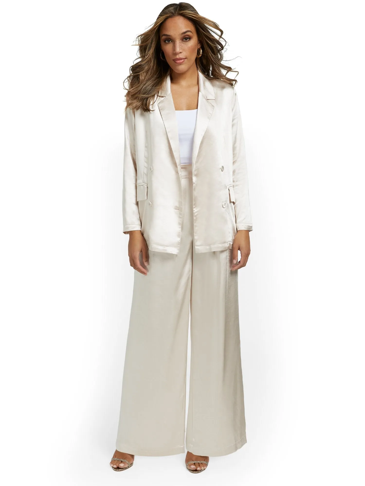 Lena 2-Piece Satin Blazer & Wide-Leg Pant Set - Brands We Love