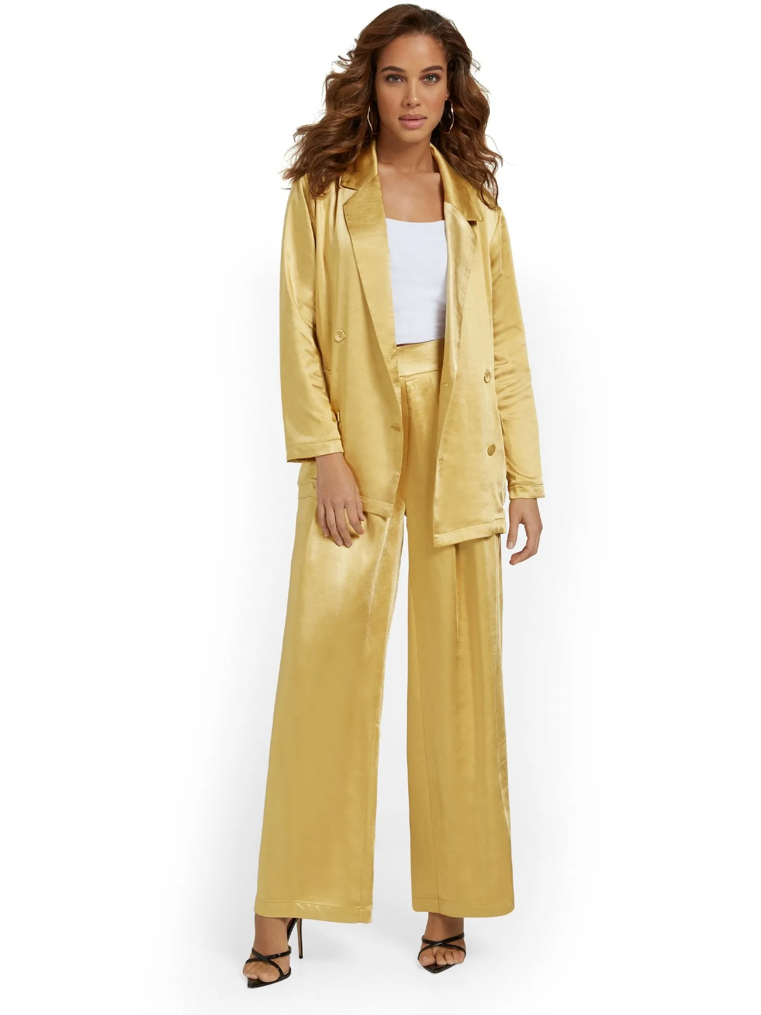 Lena 2-Piece Satin Blazer & Wide-Leg Pant Set - Brands We Love