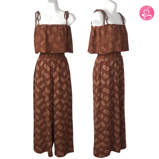 Linen Blend Jacquard Cape Jumpsuit