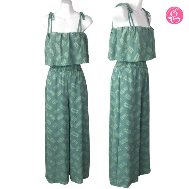 Linen Blend Jacquard Cape Jumpsuit
