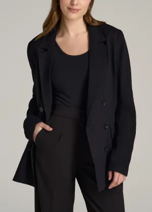 Linen Blend Tie Back Blazer For Tall Women in Black
