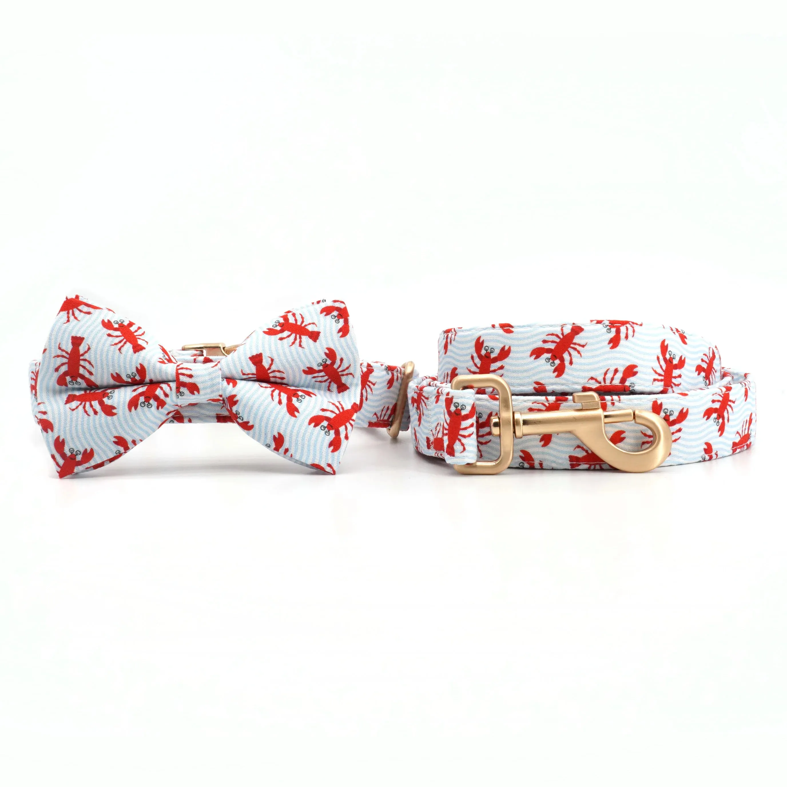 Lobster Printed Dog Bowtie Collar | Personalized Dog Collar with Matching Leash