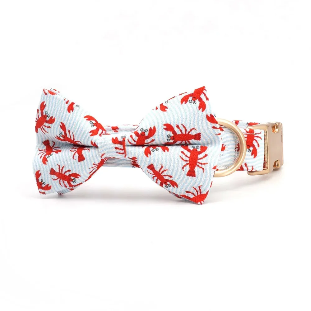 Lobster Printed Dog Bowtie Collar | Personalized Dog Collar with Matching Leash