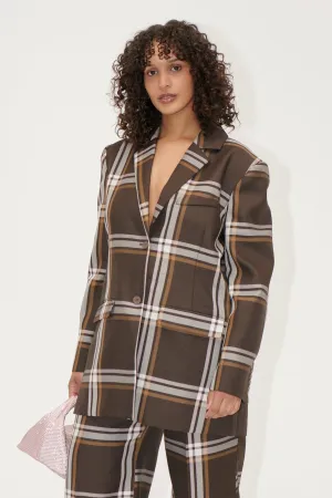 Long Sleeve Boxy Blazer - Weaved Checks
