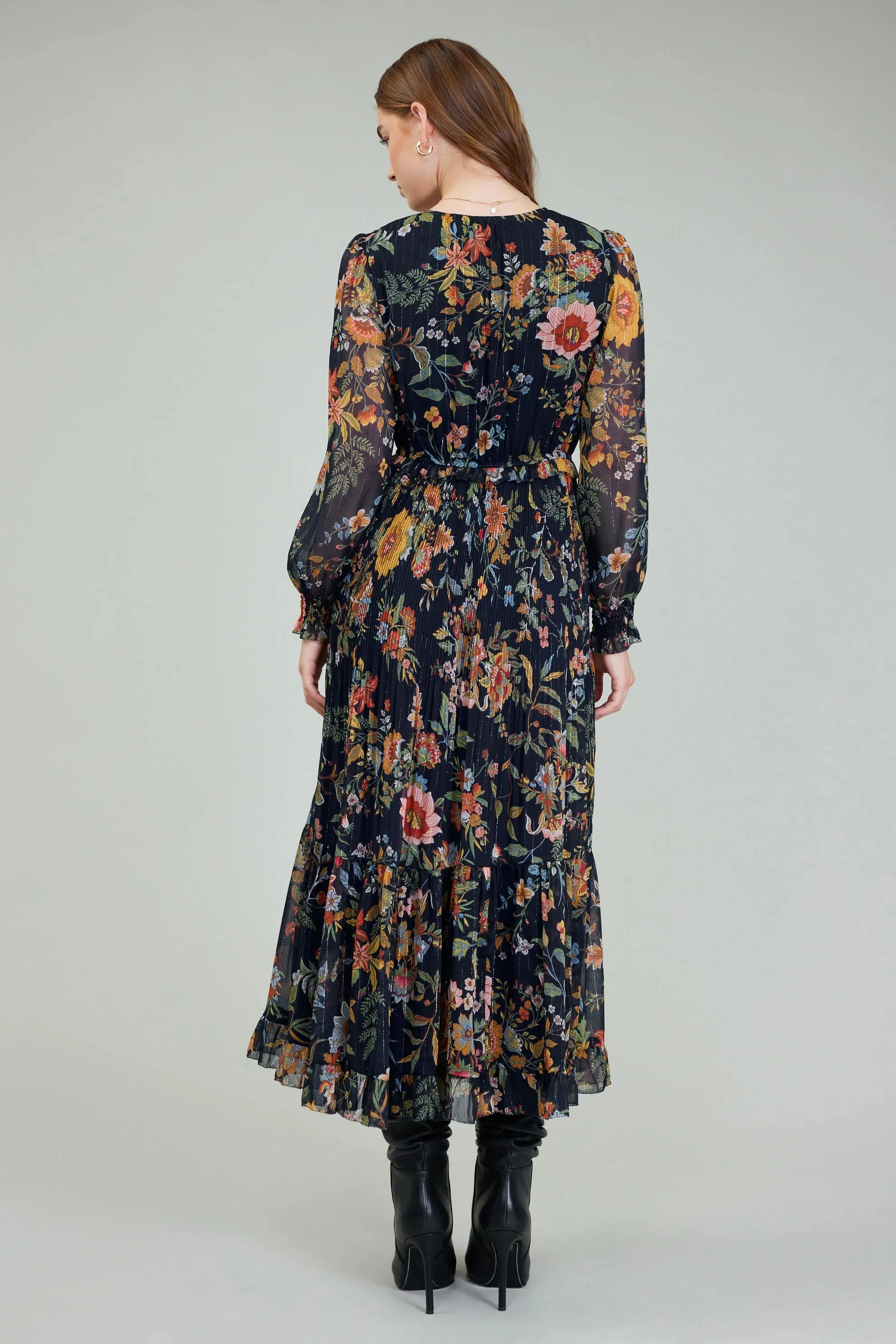 Long Sleeve Dress in Navy Multi
