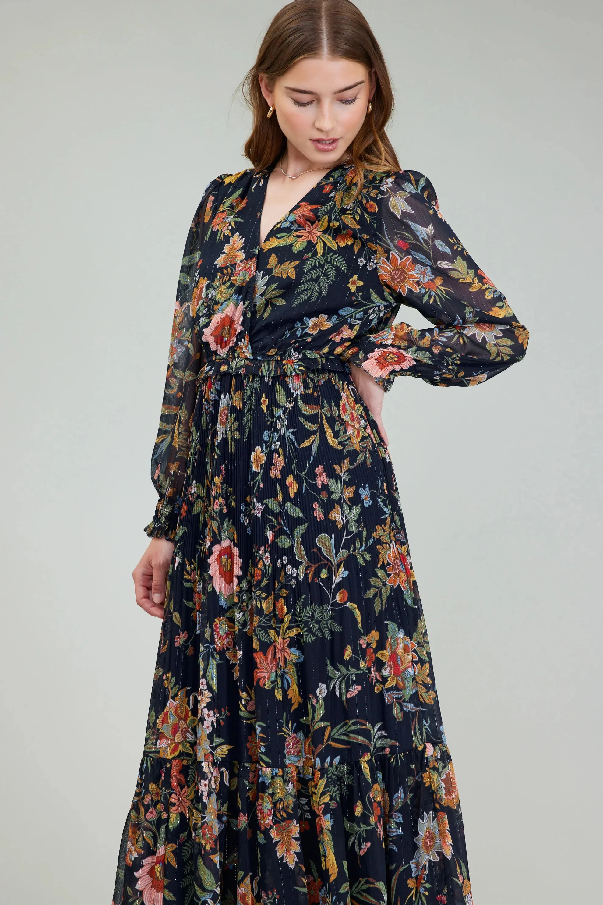 Long Sleeve Dress in Navy Multi