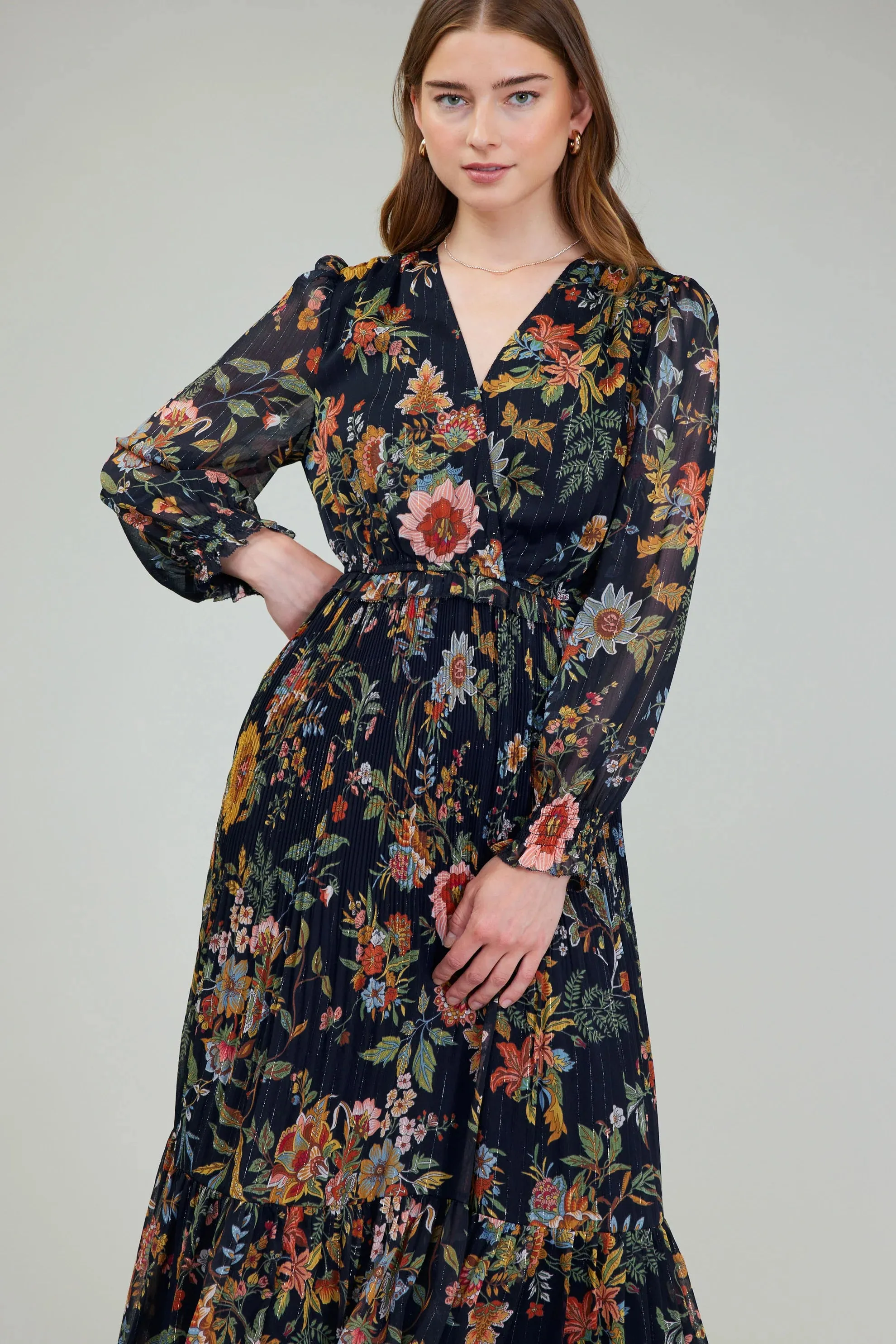 Long Sleeve Dress in Navy Multi