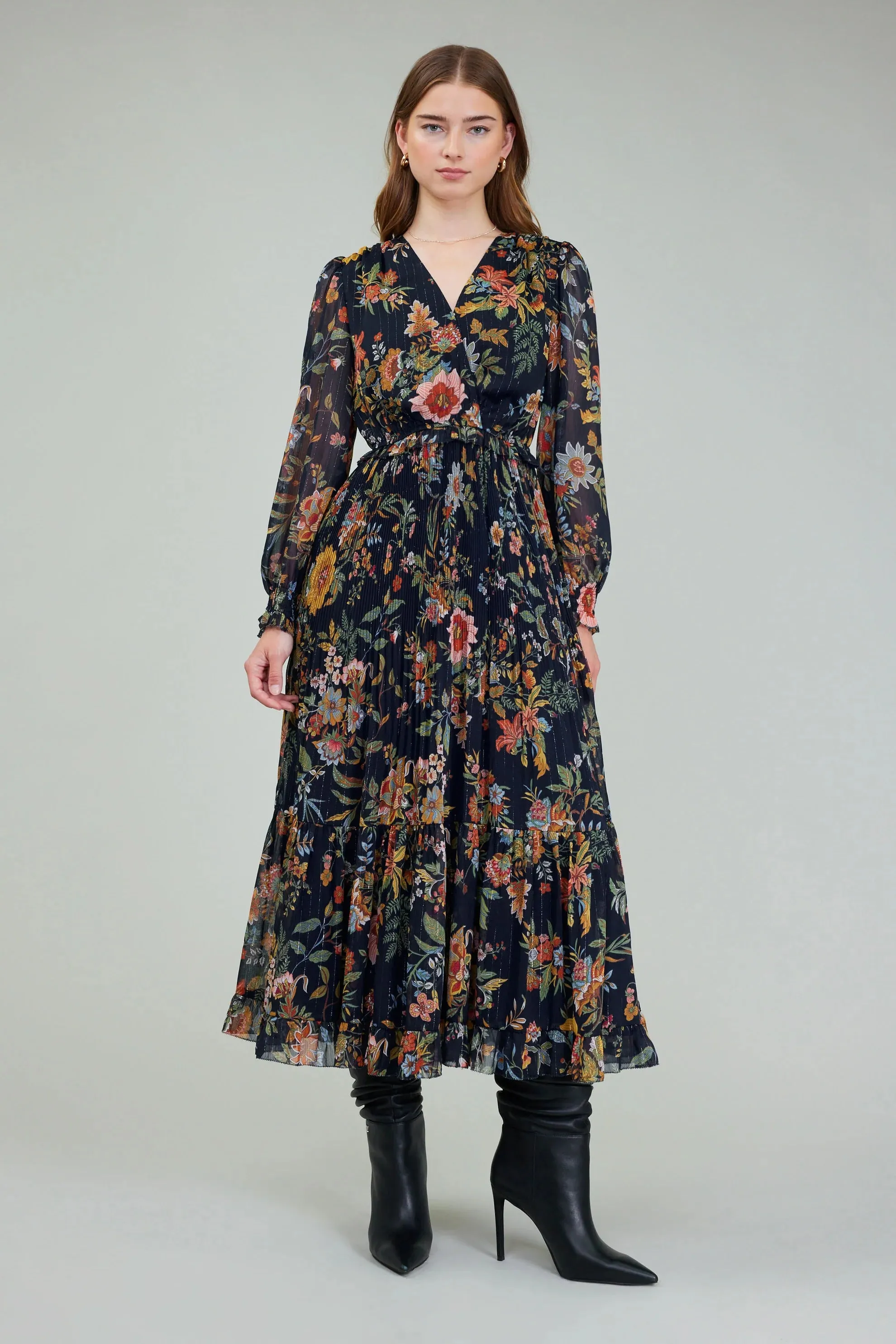 Long Sleeve Dress in Navy Multi
