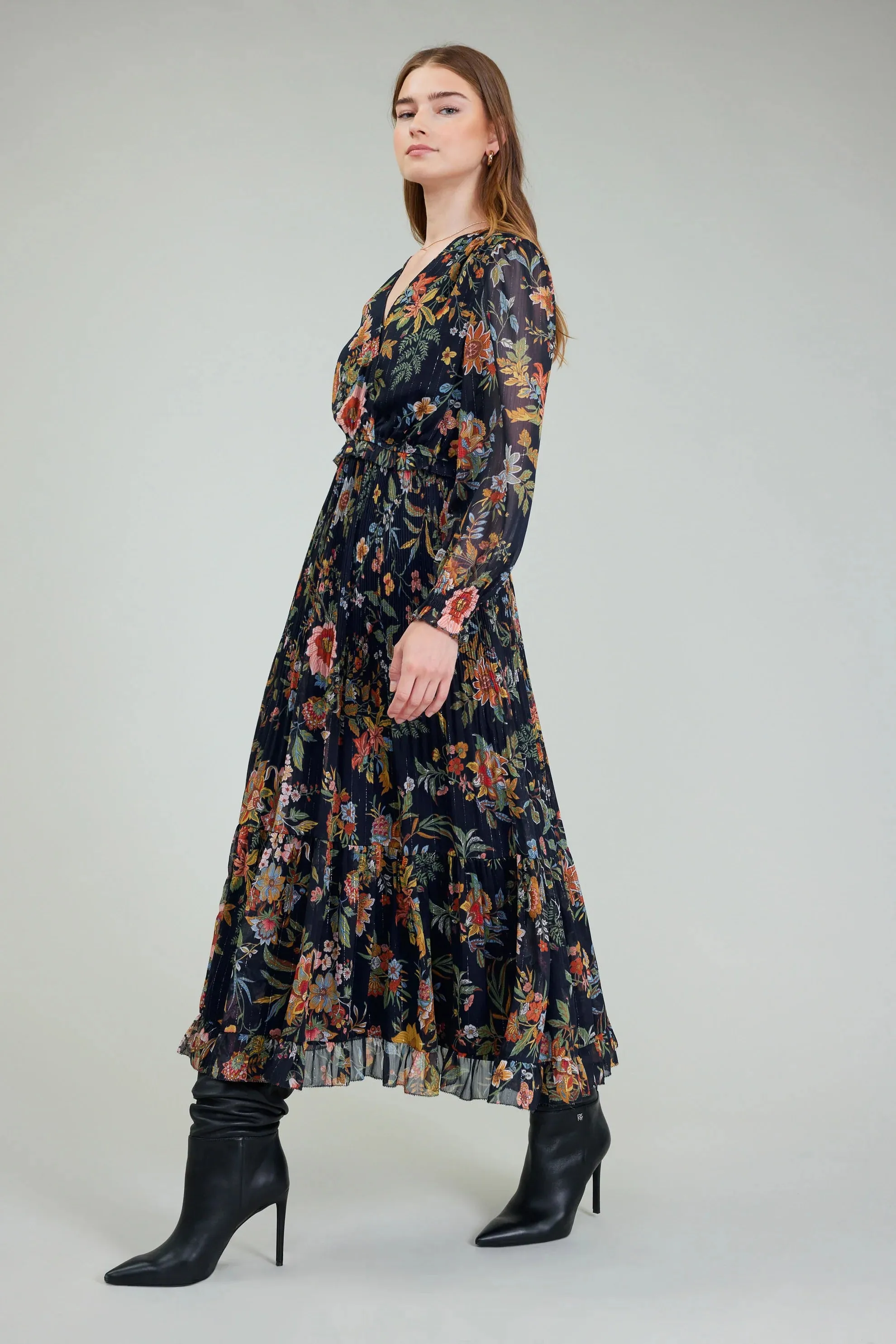 Long Sleeve Dress in Navy Multi
