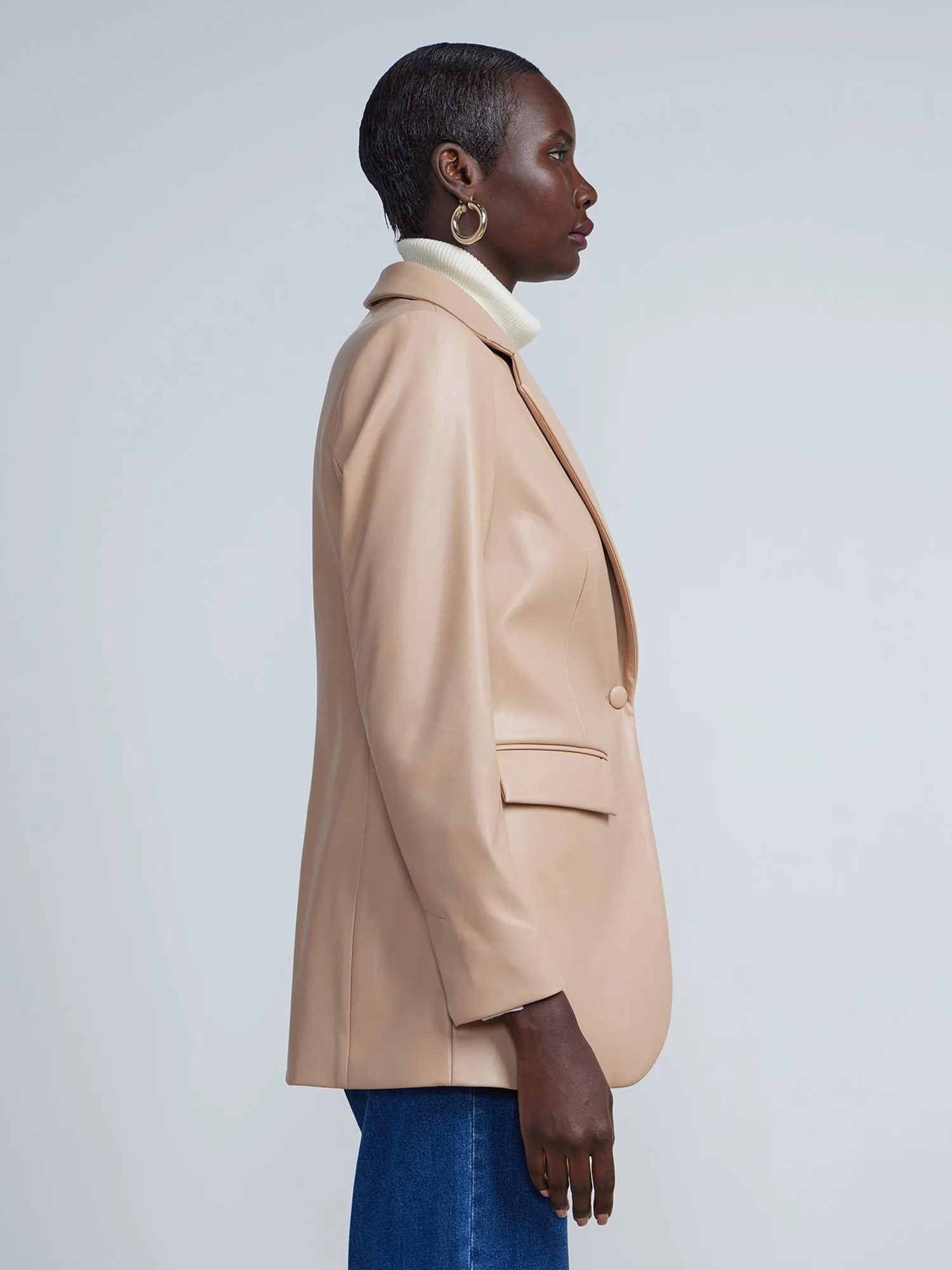 Long Sleeve Faux Leather Blazer