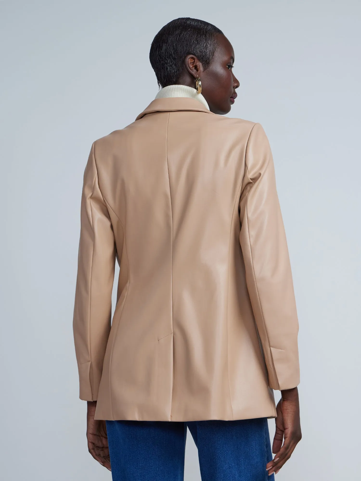Long Sleeve Faux Leather Blazer