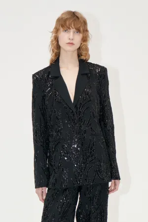 Long Sleeve Fitted Blazer - Abstract Embellishment
