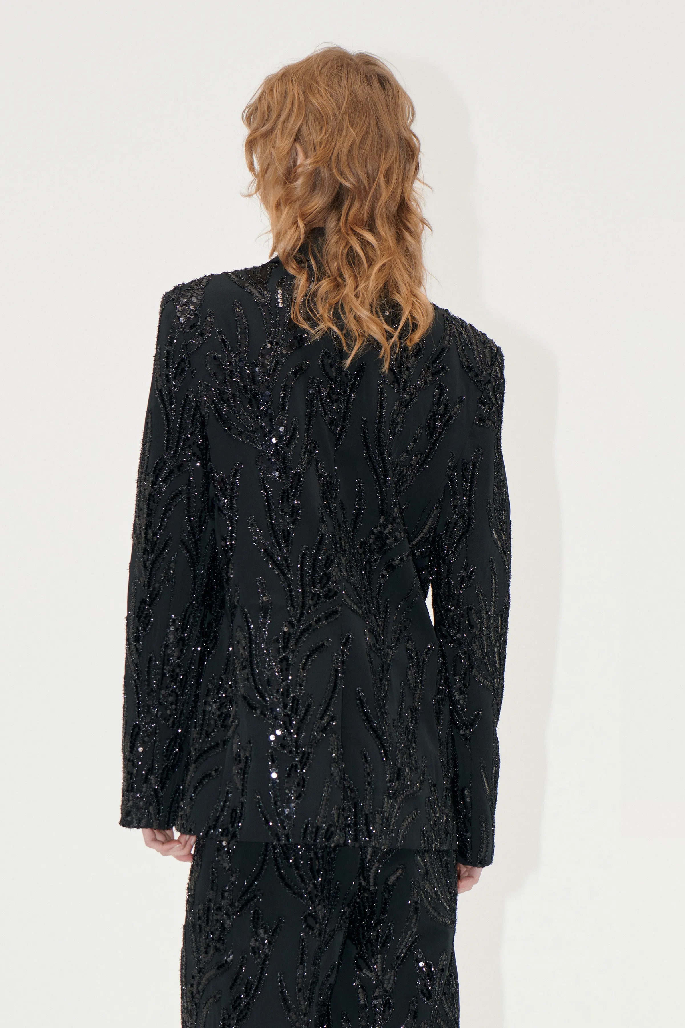 Long Sleeve Fitted Blazer - Abstract Embellishment