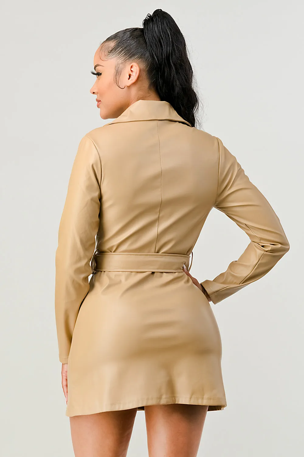 LUX PU WAIST BELTED ZIPUP BLAZER RIDER JACKET