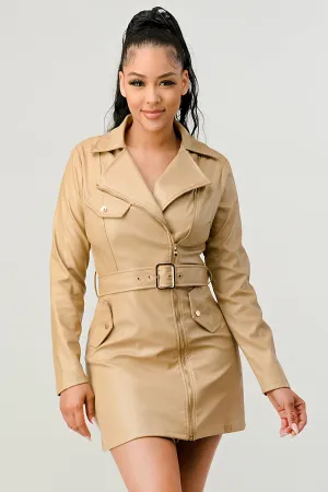 LUX PU WAIST BELTED ZIPUP BLAZER RIDER JACKET