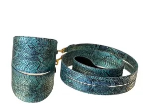 Luxury pet Fashion Turquoise Blue Multi-Tone Snakeskin Wide Collar & Leash Set