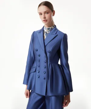 Machka Flounced Satin Duchess Blazer Dark Blue