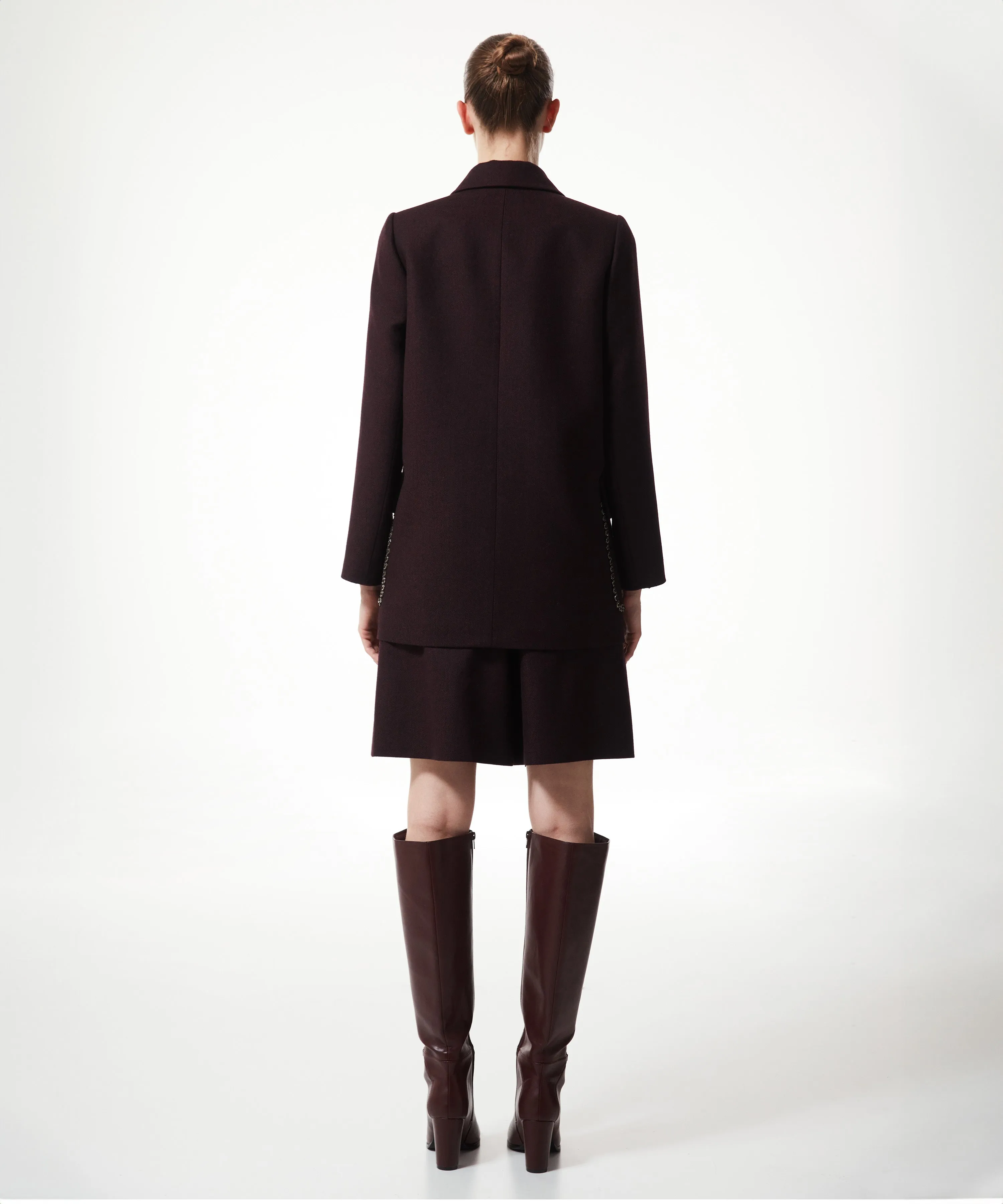 Machka Stone-Embroidered Long Blazer Bordoux