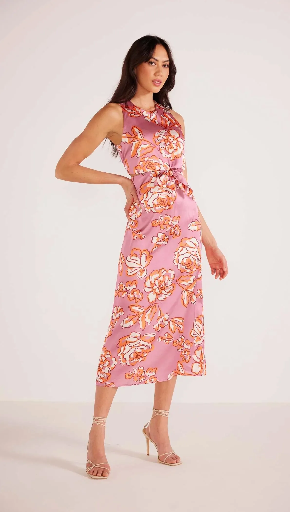 Mandevilla Tie Midi Dress-PinkFloral