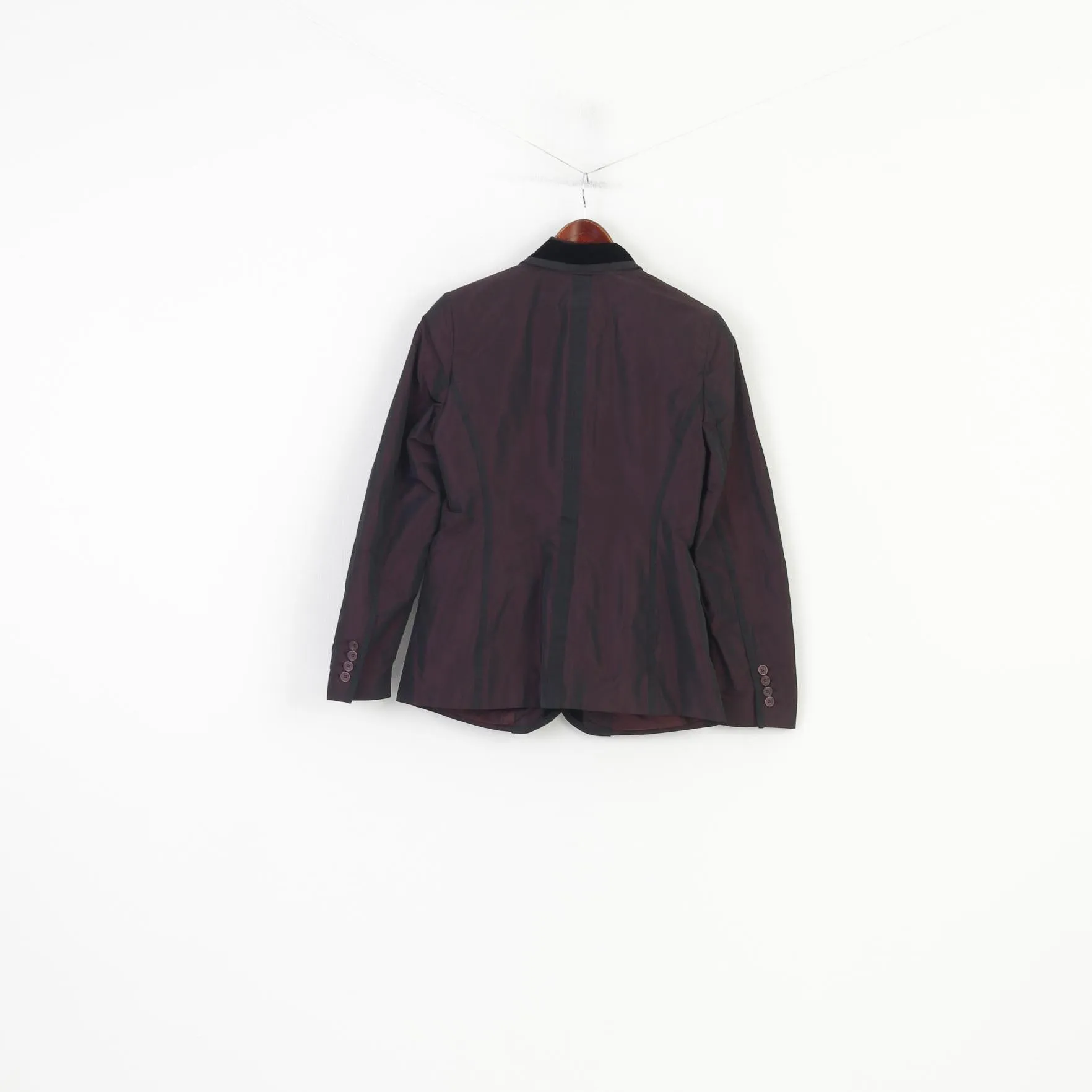 Marc Aurel Women 40 M Blazer  Purple Shiny Shoulder Pads Single Breasted Bottoms Vintage Jacket