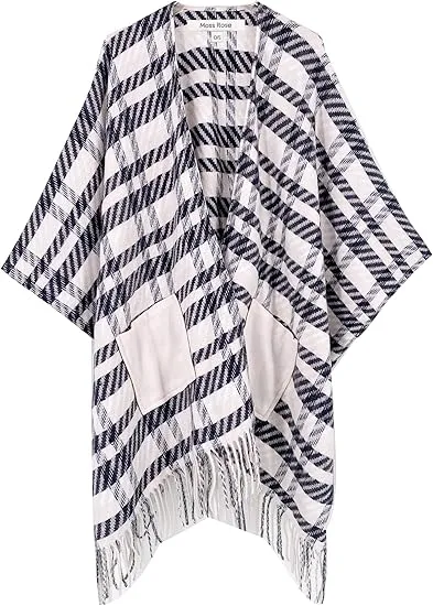 Maroon Triange Winter Chic Plaid Poncho Cardigan