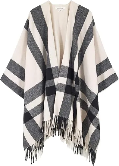 Maroon Triange Winter Chic Plaid Poncho Cardigan