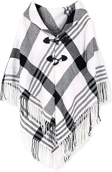 Maroon Triange Winter Chic Plaid Poncho Cardigan