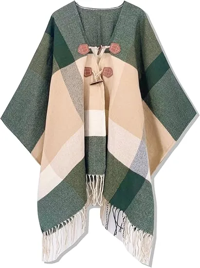 Maroon Triange Winter Chic Plaid Poncho Cardigan