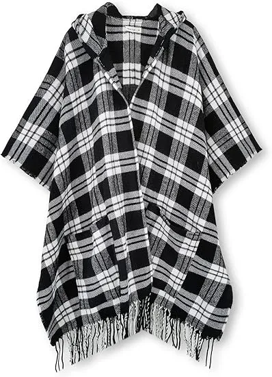 Maroon Triange Winter Chic Plaid Poncho Cardigan