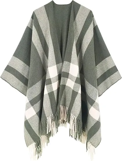 Maroon Triange Winter Chic Plaid Poncho Cardigan
